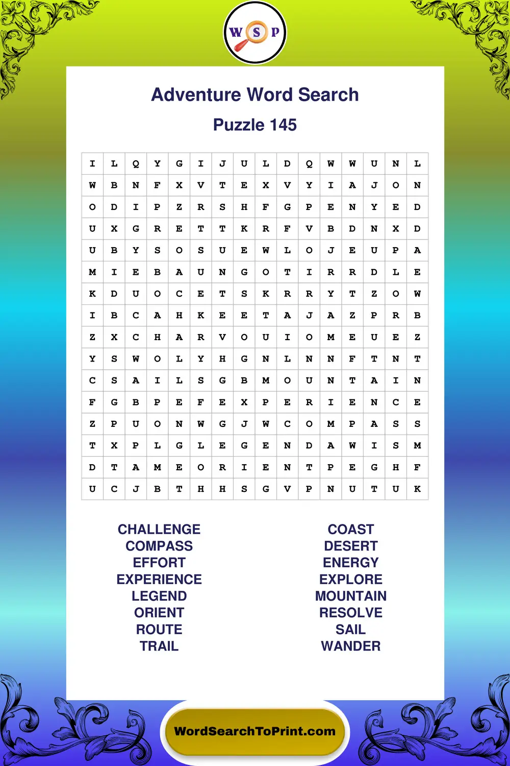 Adventure Word Search Puzzle 145