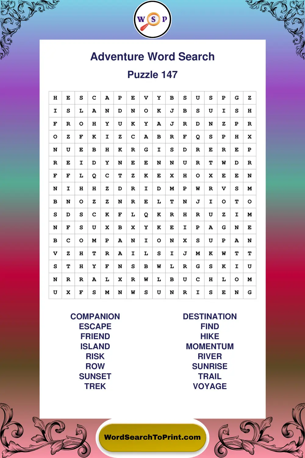 Adventure Word Search Puzzle 147