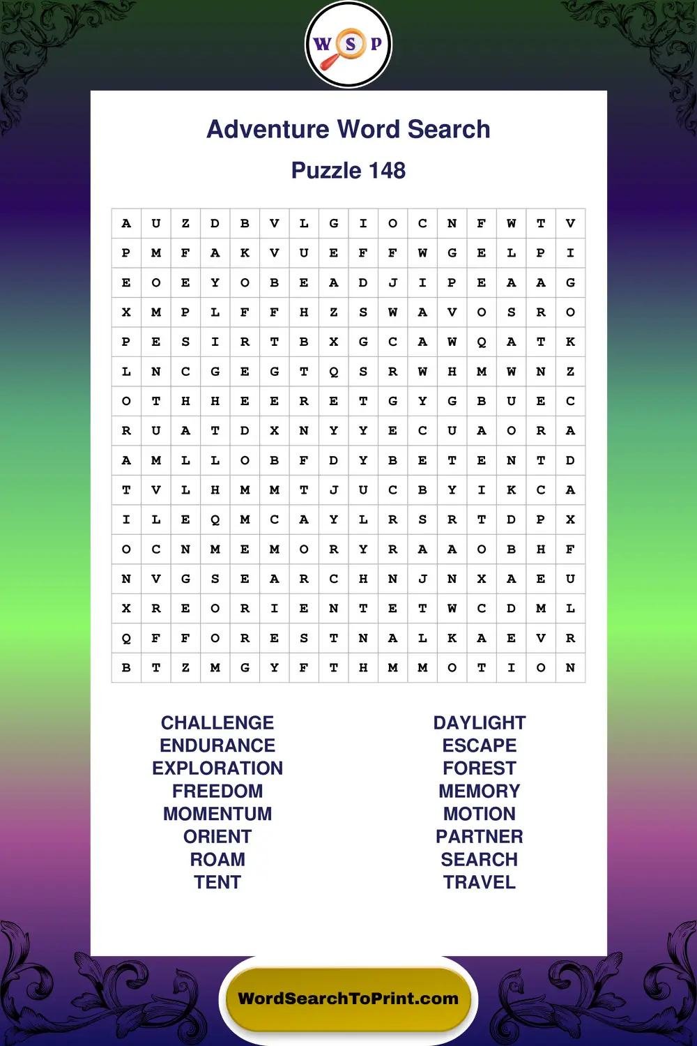 Adventure Word Search Puzzle 148