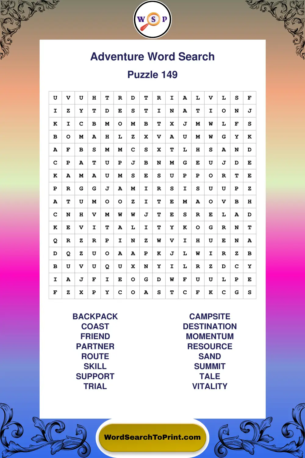 Adventure Word Search Puzzle 149
