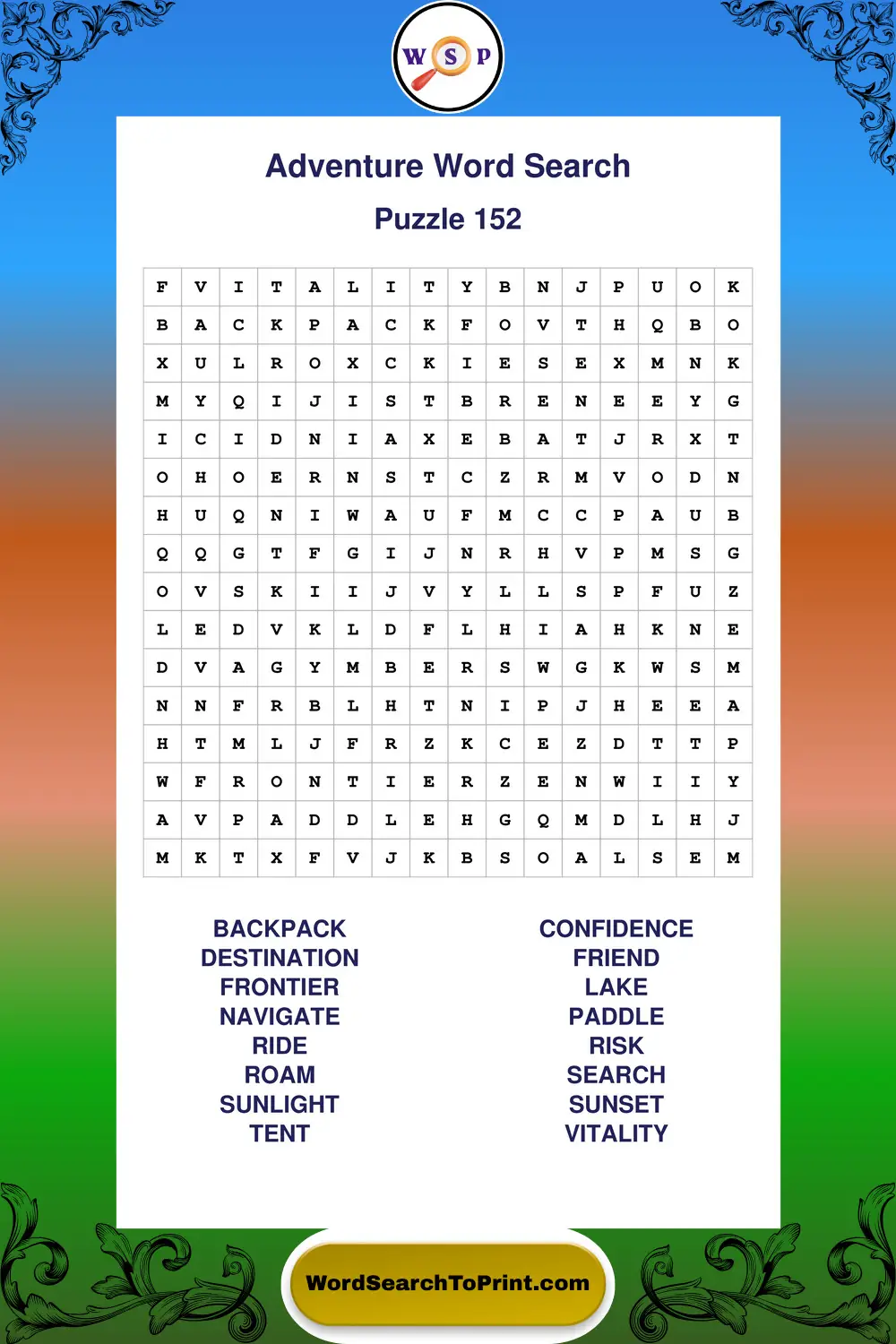 Adventure Word Search Puzzle 152