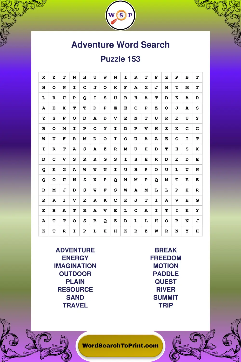 Adventure Word Search Puzzle 153