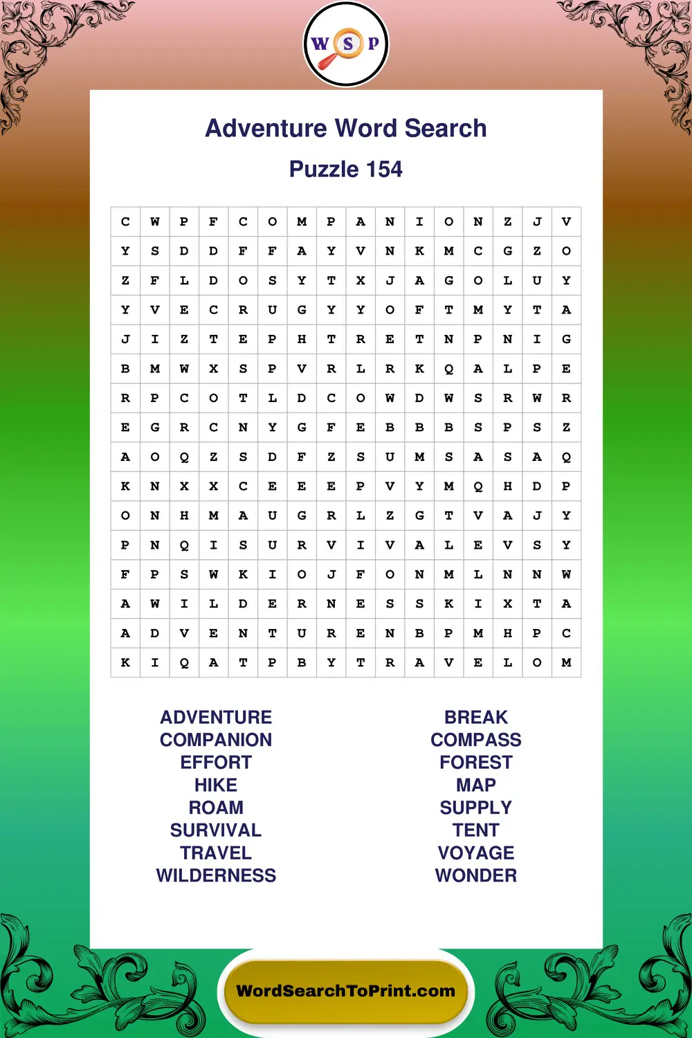 Adventure Word Search Puzzle 154