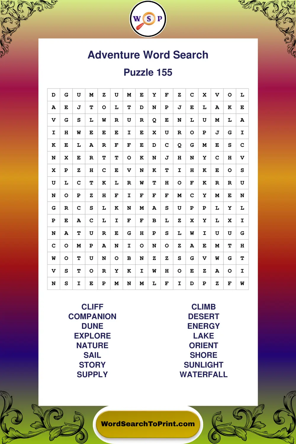 Adventure Word Search Puzzle 155