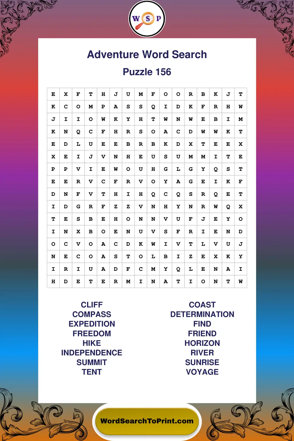 Adventure Word Search Puzzle 156