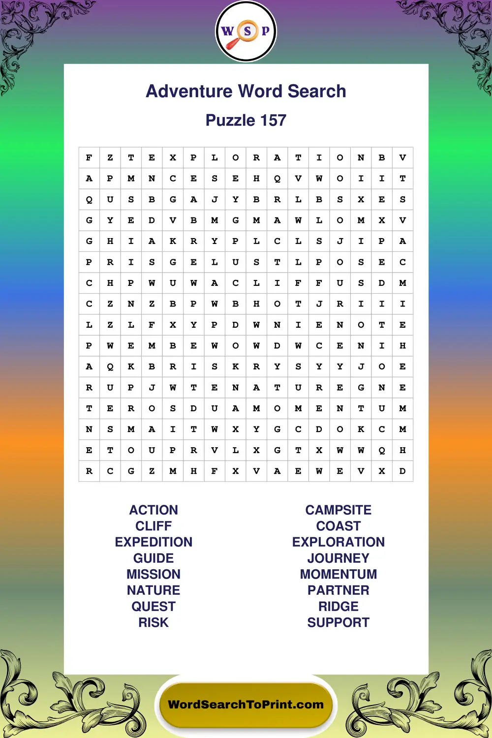 Adventure Word Search Puzzle 157