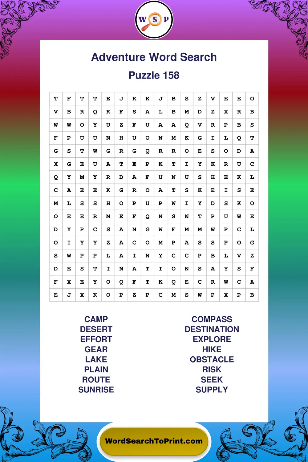 Adventure Word Search Puzzle 158