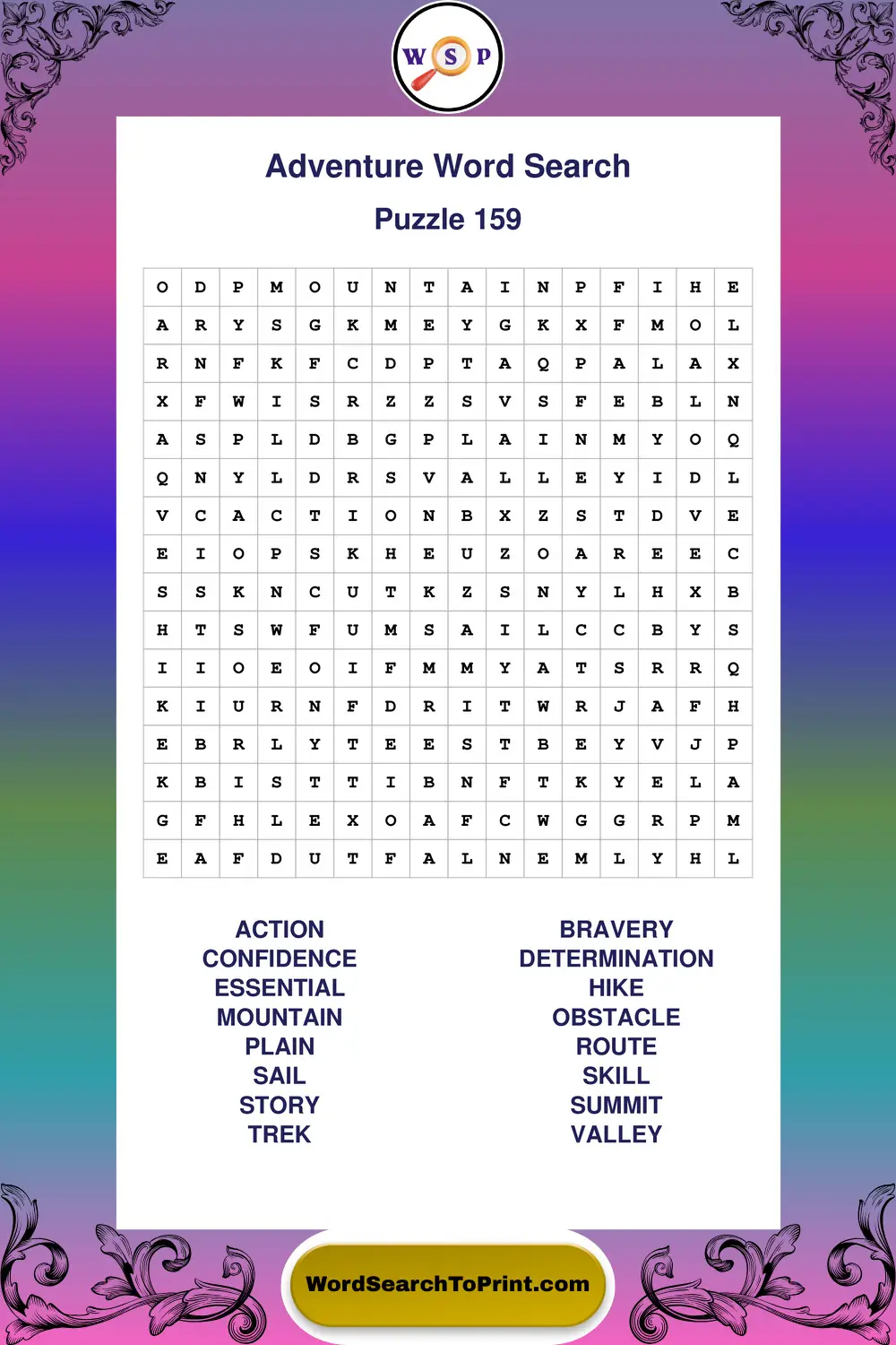 Adventure Word Search Puzzle 159