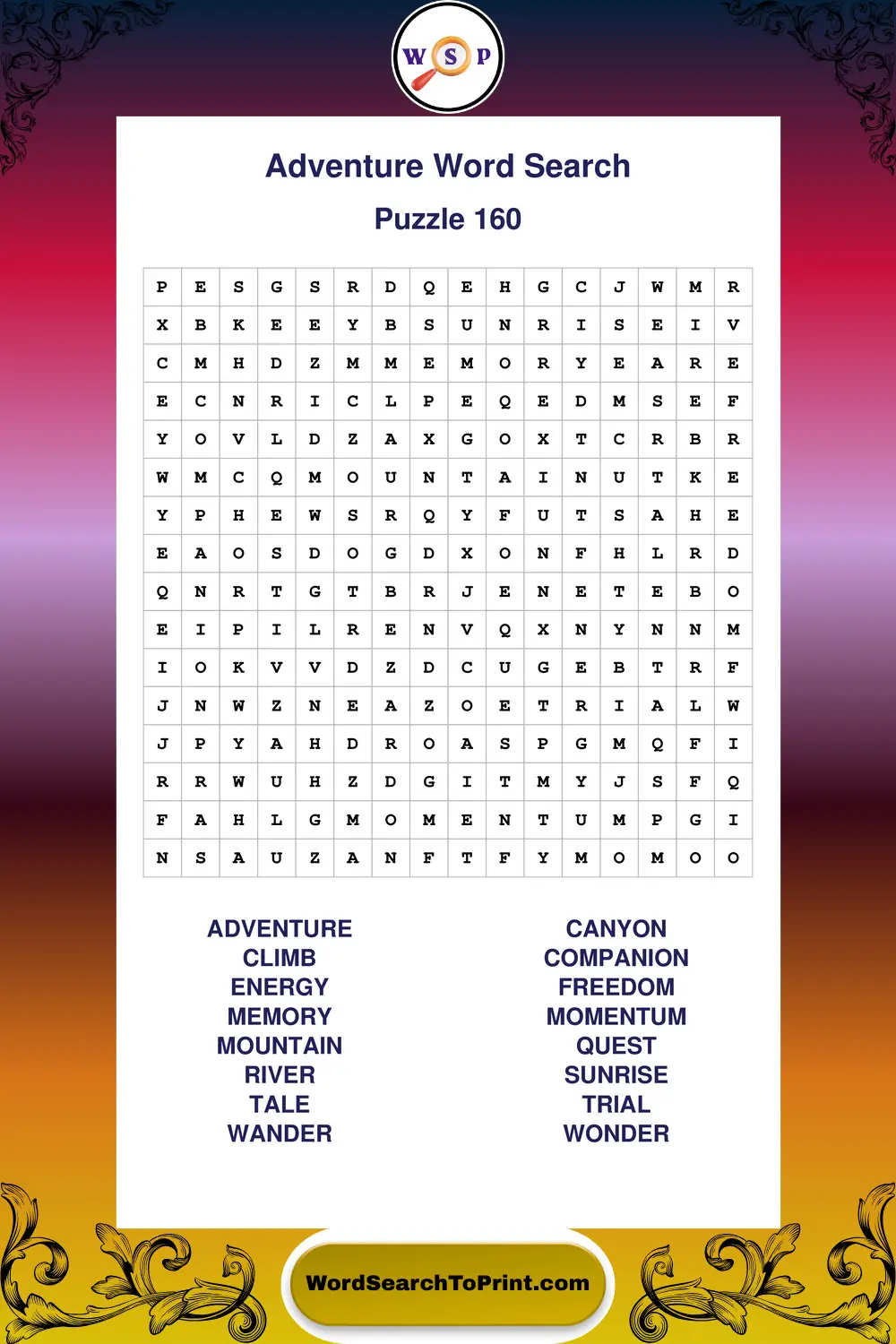 Adventure Word Search Puzzle 160