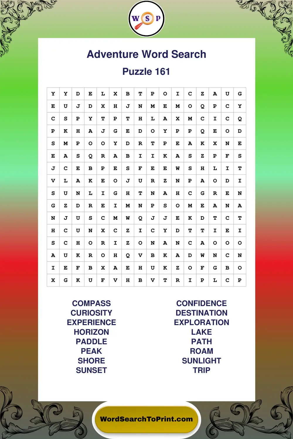 Adventure Word Search Puzzle 161