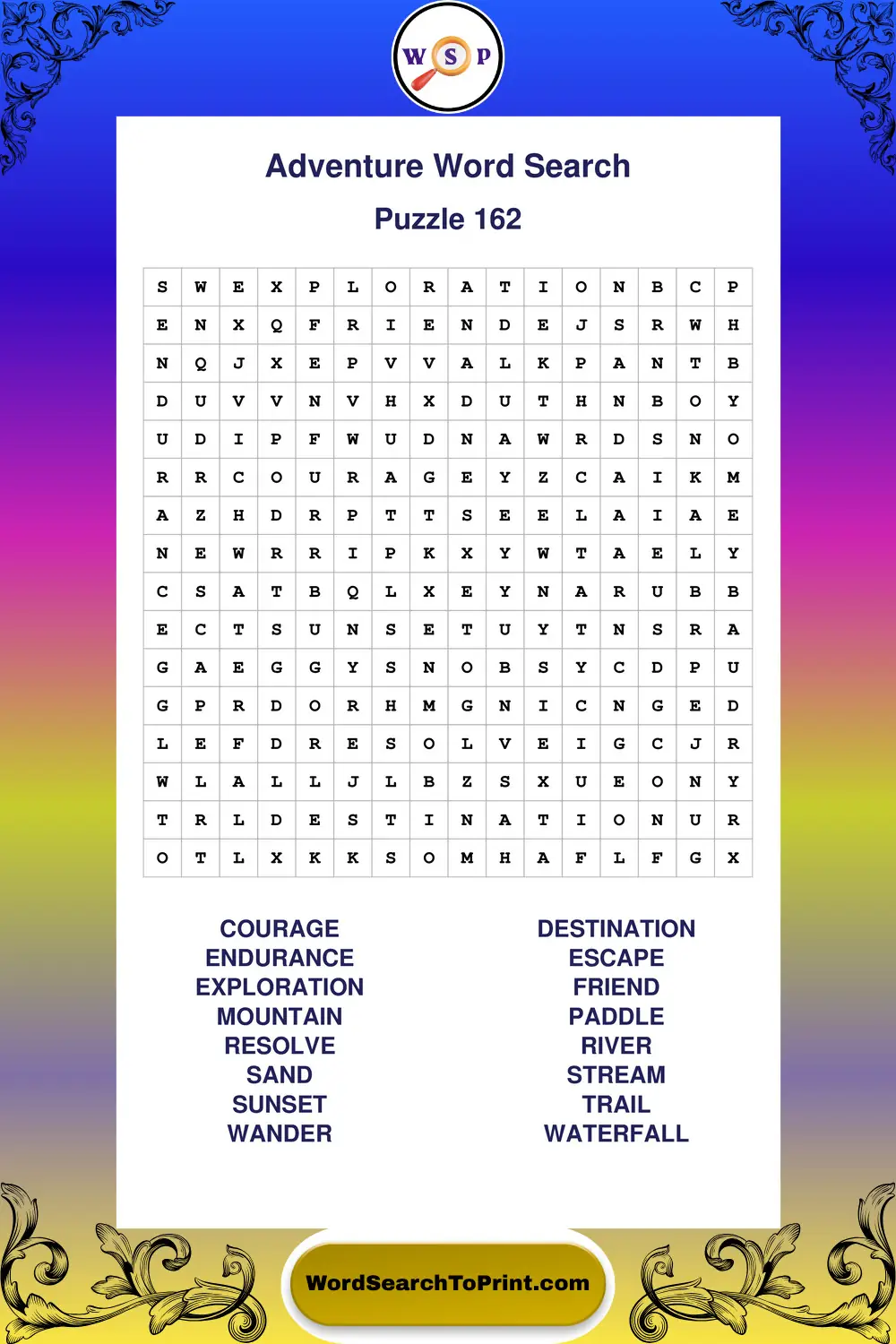 Adventure Word Search Puzzle 162