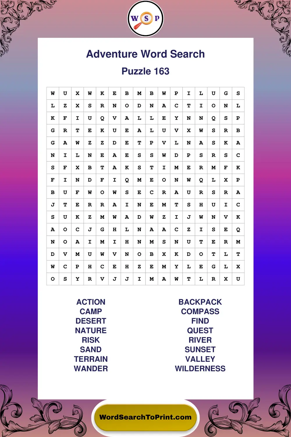Adventure Word Search Puzzle 163