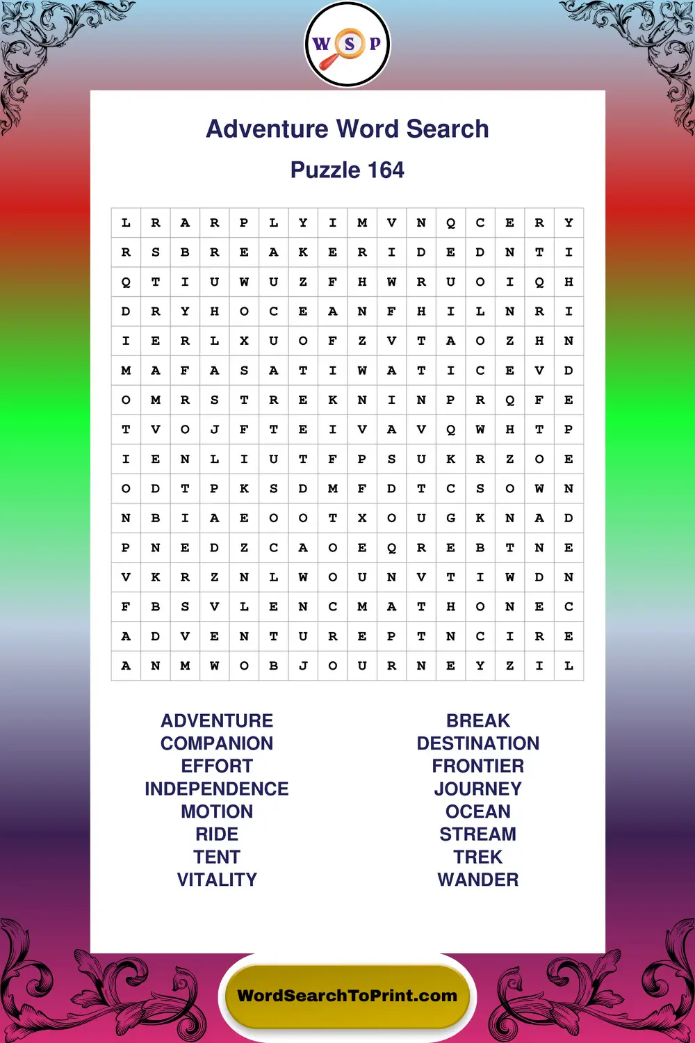 Adventure Word Search Puzzle 164