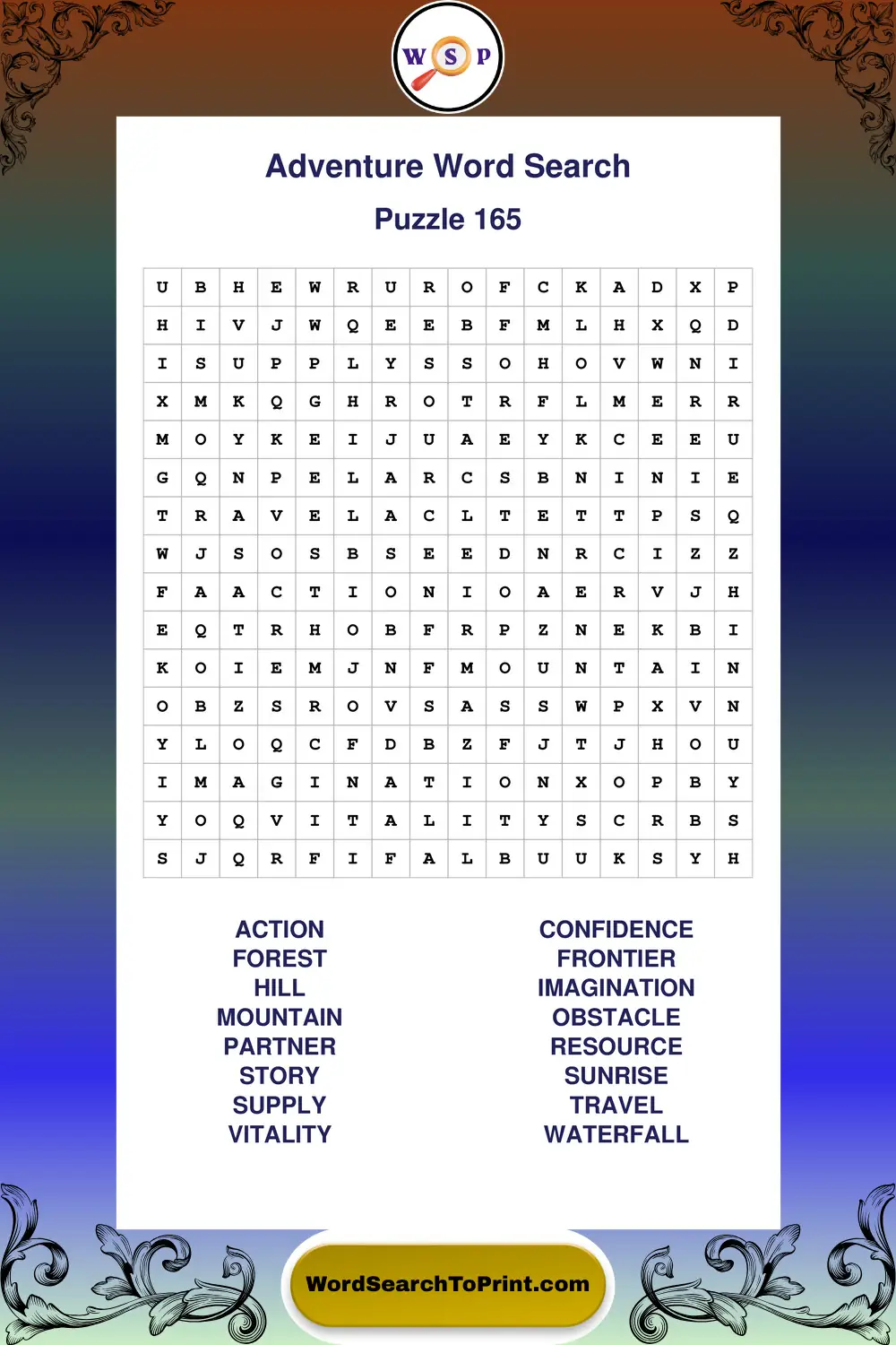 Adventure Word Search Puzzle 165