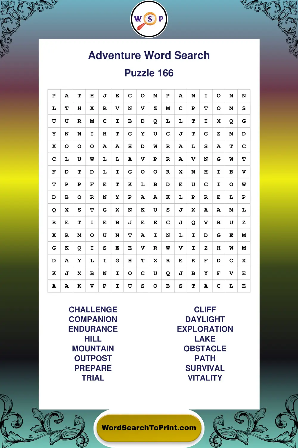 Adventure Word Search Puzzle 166