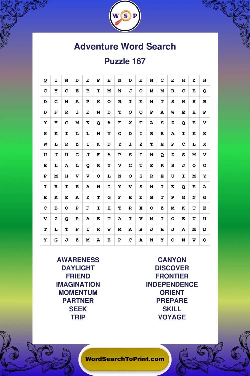 Adventure Word Search Puzzle 167