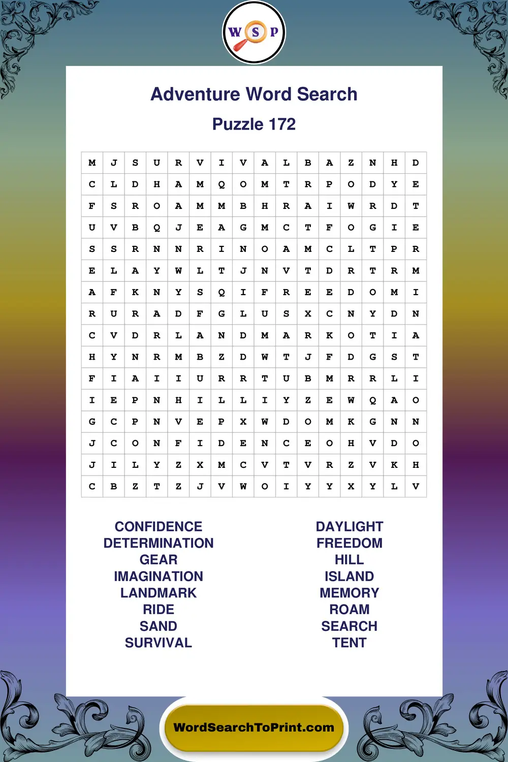 Adventure Word Search Puzzle 172
