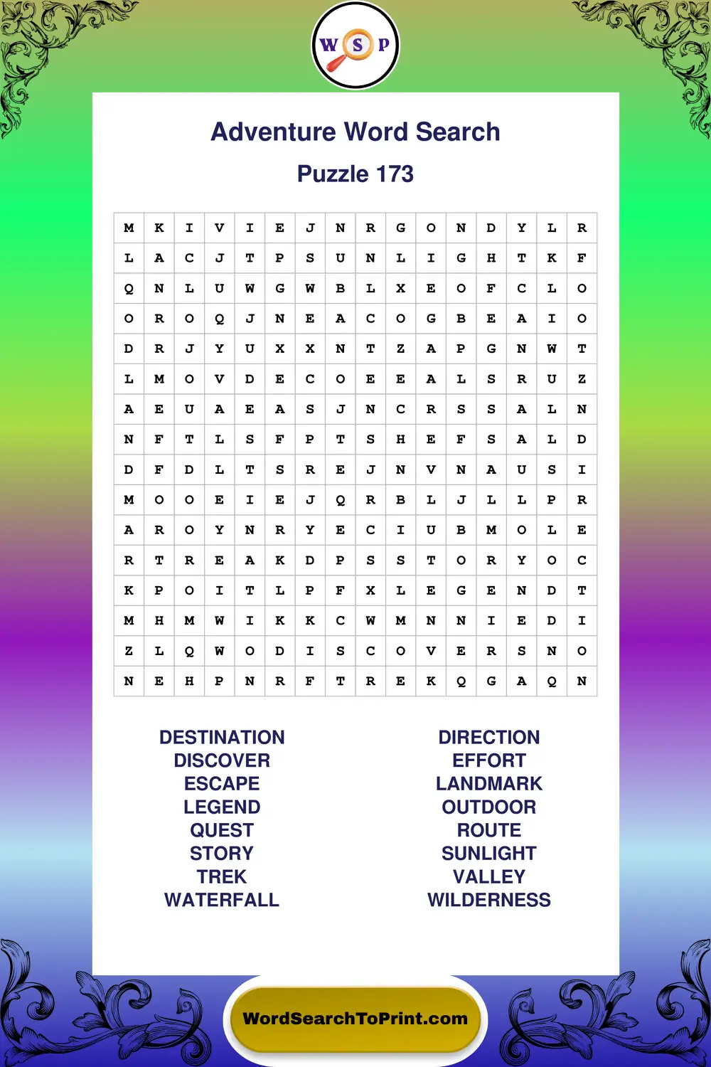 Adventure Word Search Puzzle 173