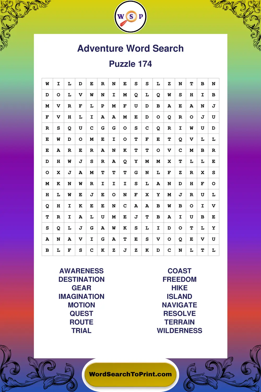 Adventure Word Search Puzzle 174