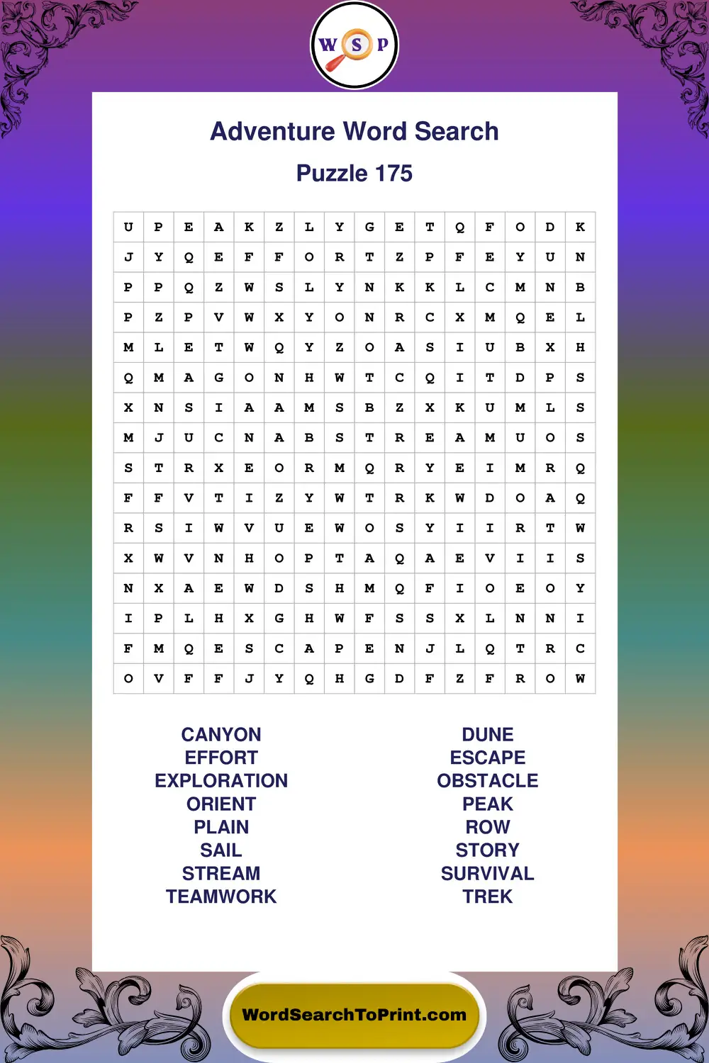 Adventure Word Search Puzzle 175