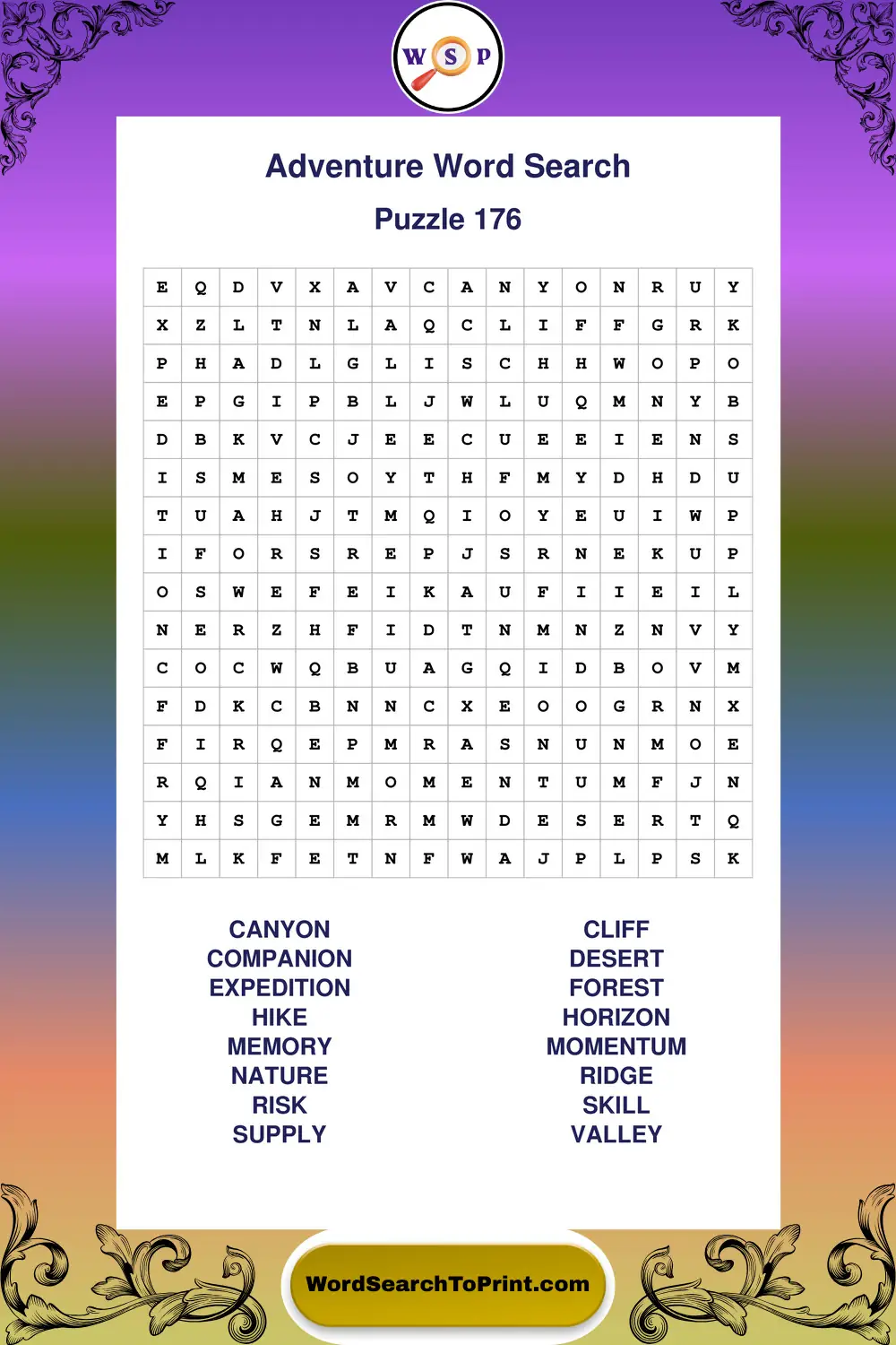 Adventure Word Search Puzzle 176