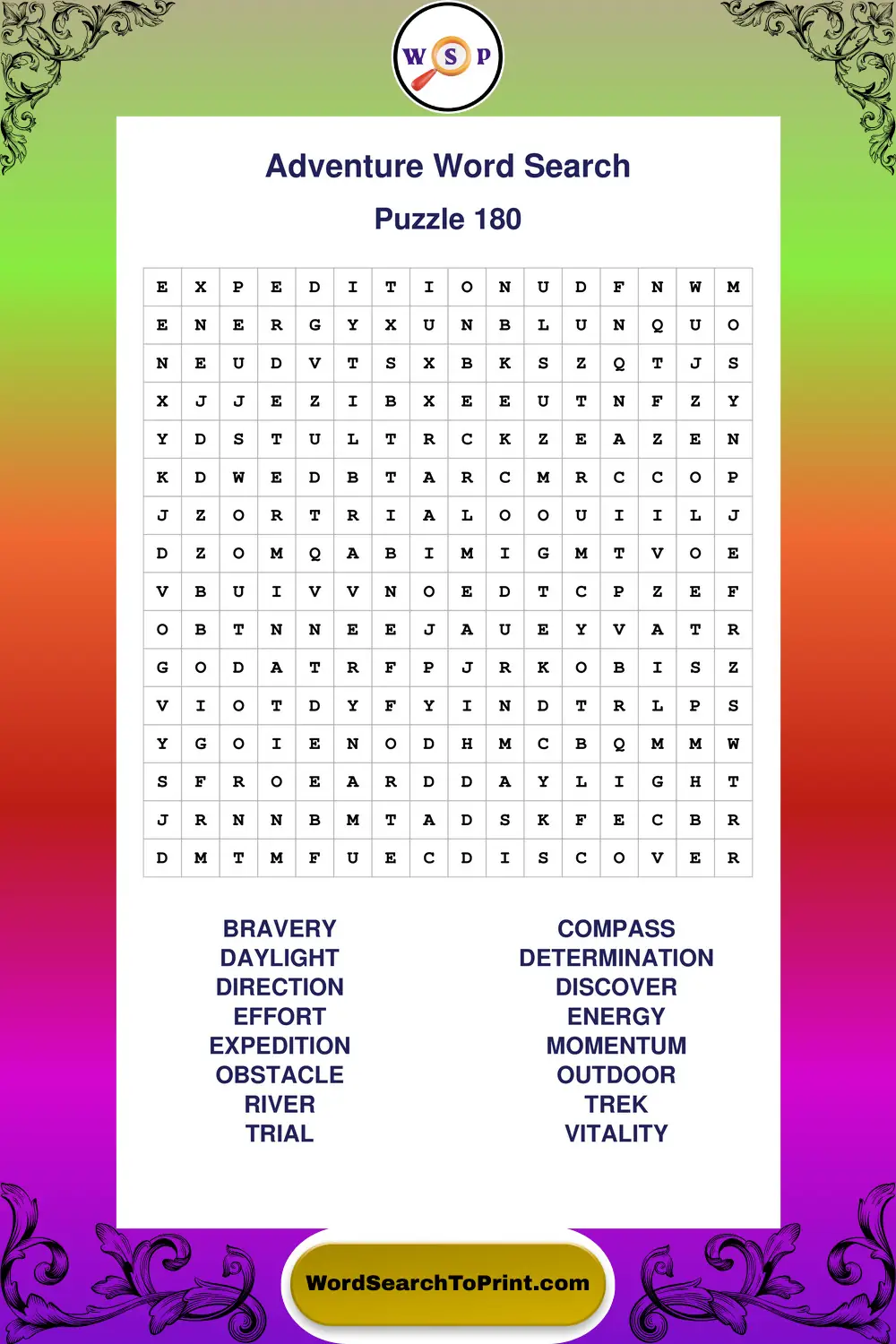 Adventure Word Search Puzzle 180