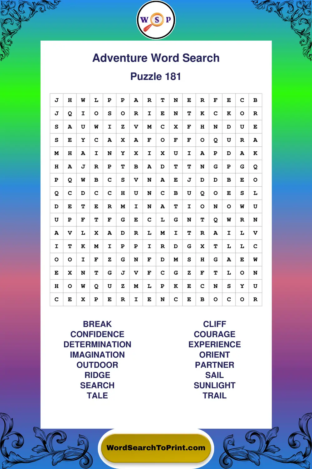 Adventure Word Search Puzzle 181