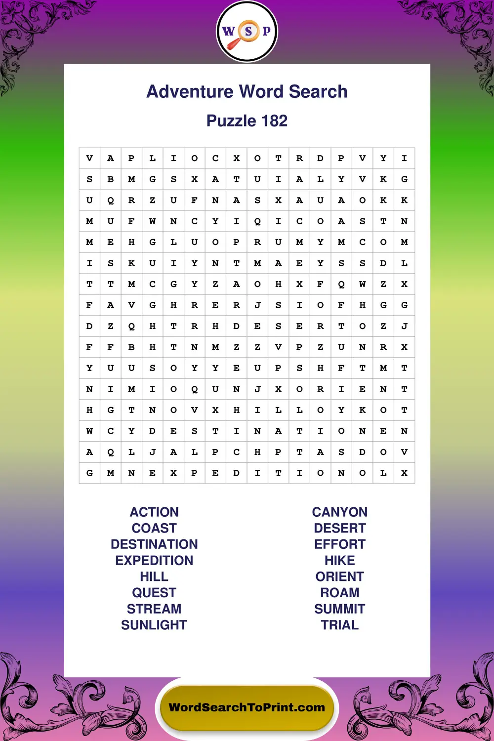 Adventure Word Search Puzzle 182
