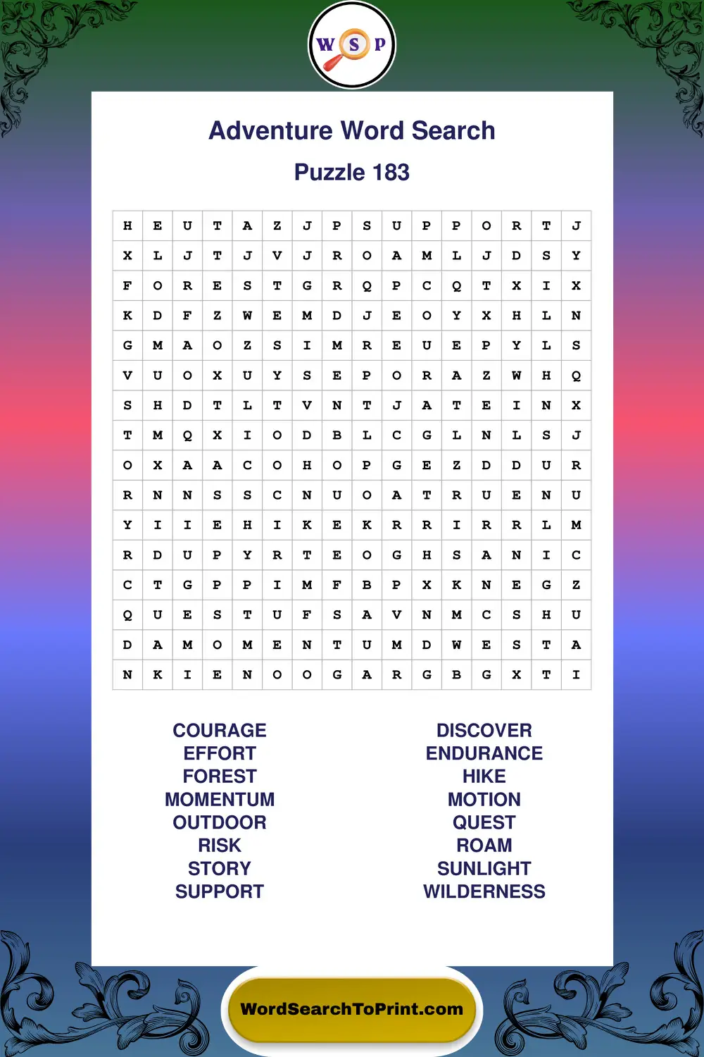 Adventure Word Search Puzzle 183