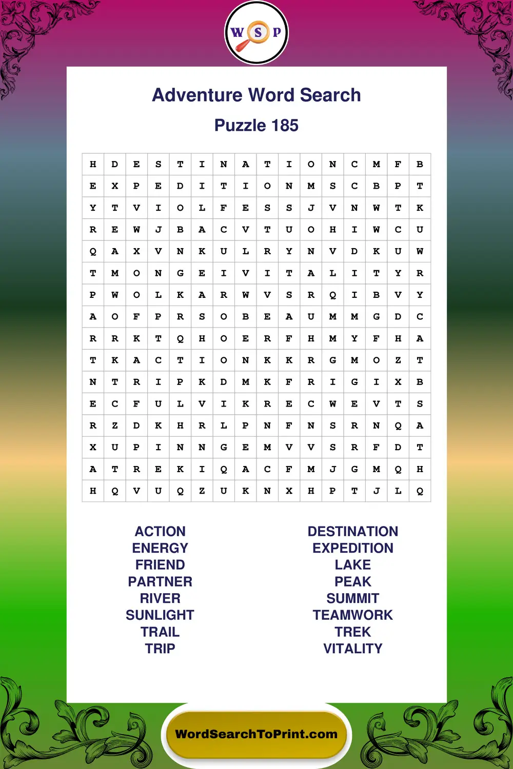 Adventure Word Search Puzzle 185