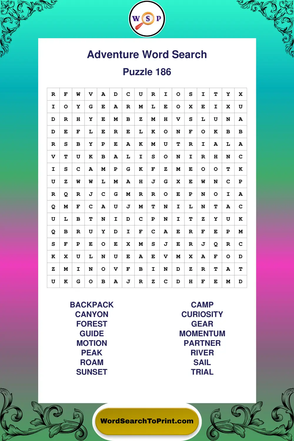 Adventure Word Search Puzzle 186