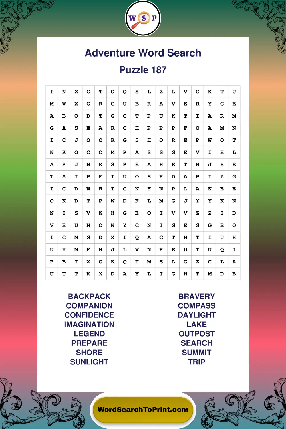 Adventure Word Search Puzzle 187