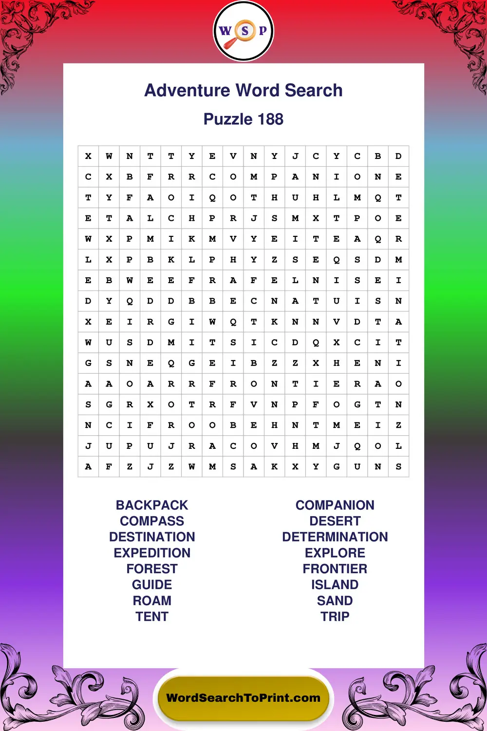 Adventure Word Search Puzzle 188