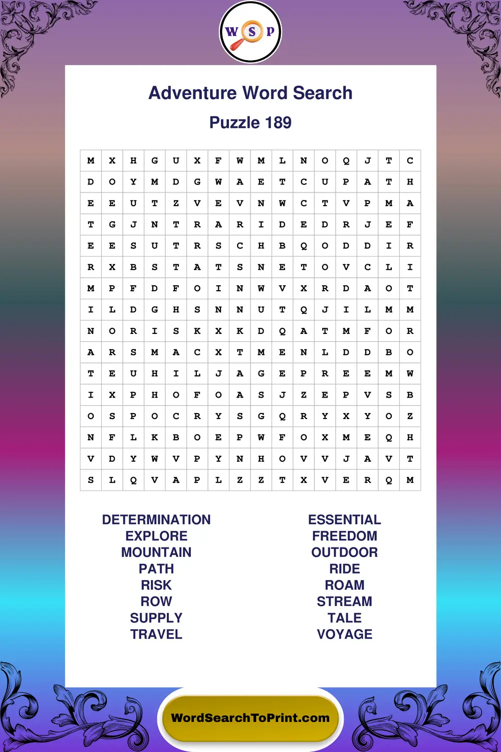 Adventure Word Search Puzzle 189