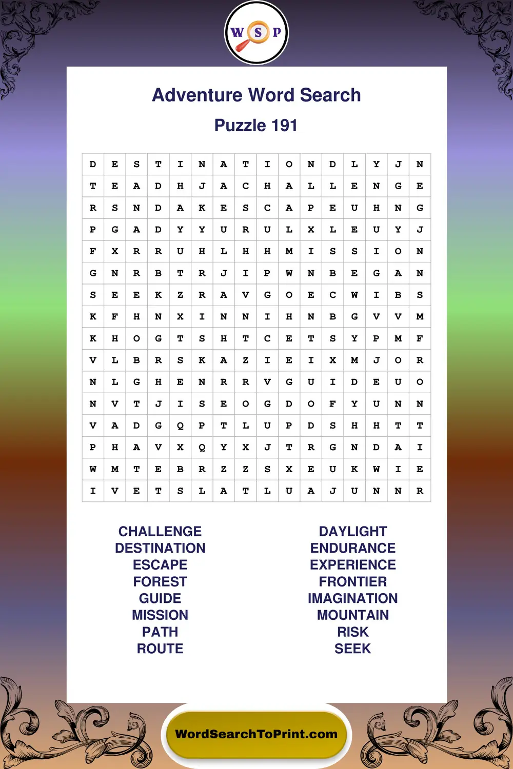 Adventure Word Search Puzzle 191