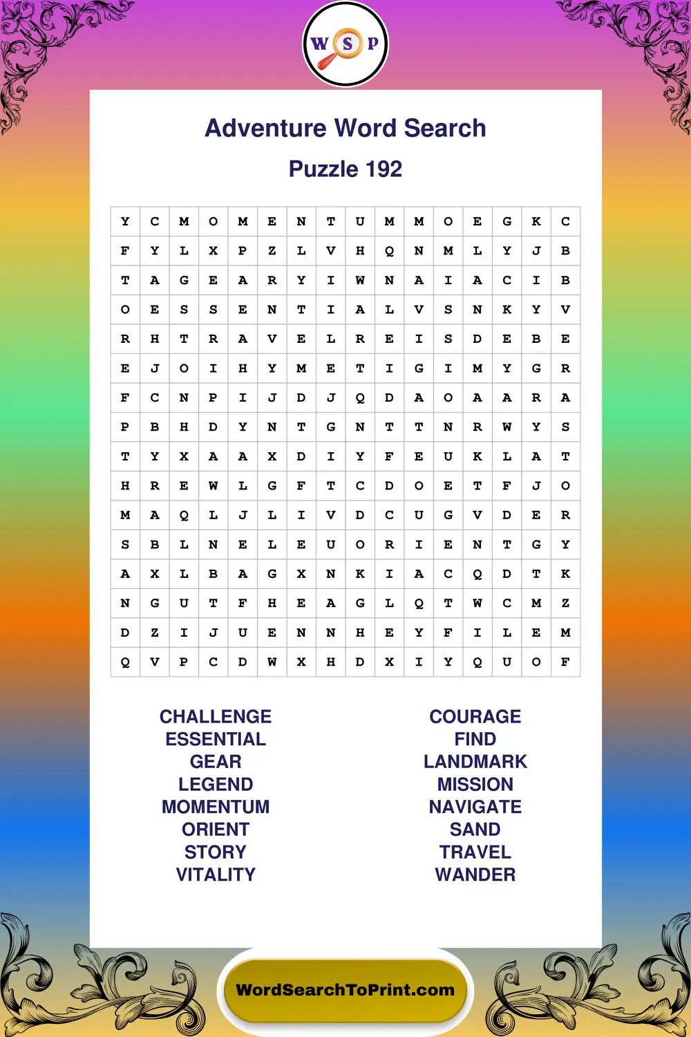 Adventure Word Search Puzzle 192