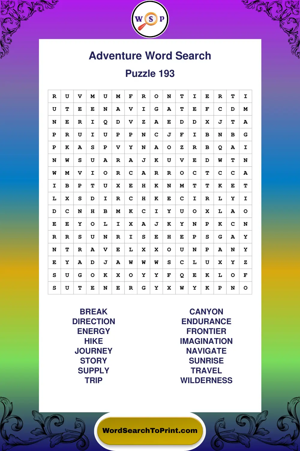 Adventure Word Search Puzzle 193