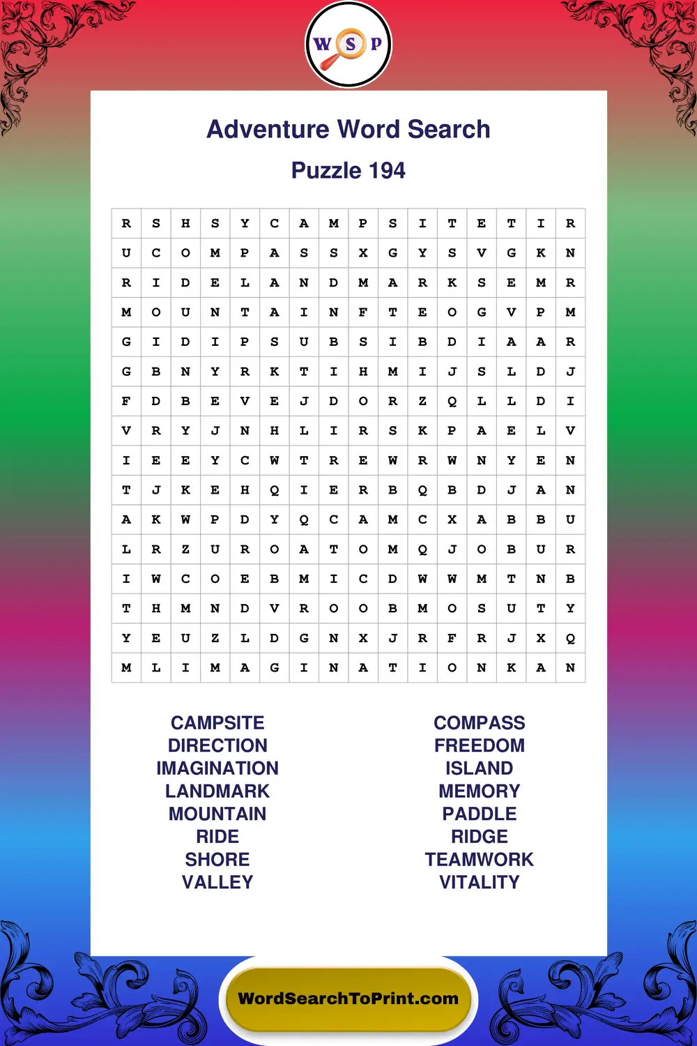 Adventure Word Search Puzzle 194