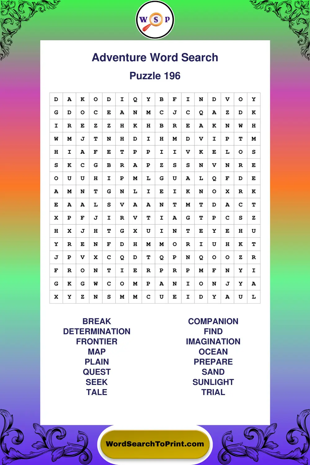 Adventure Word Search Puzzle 196