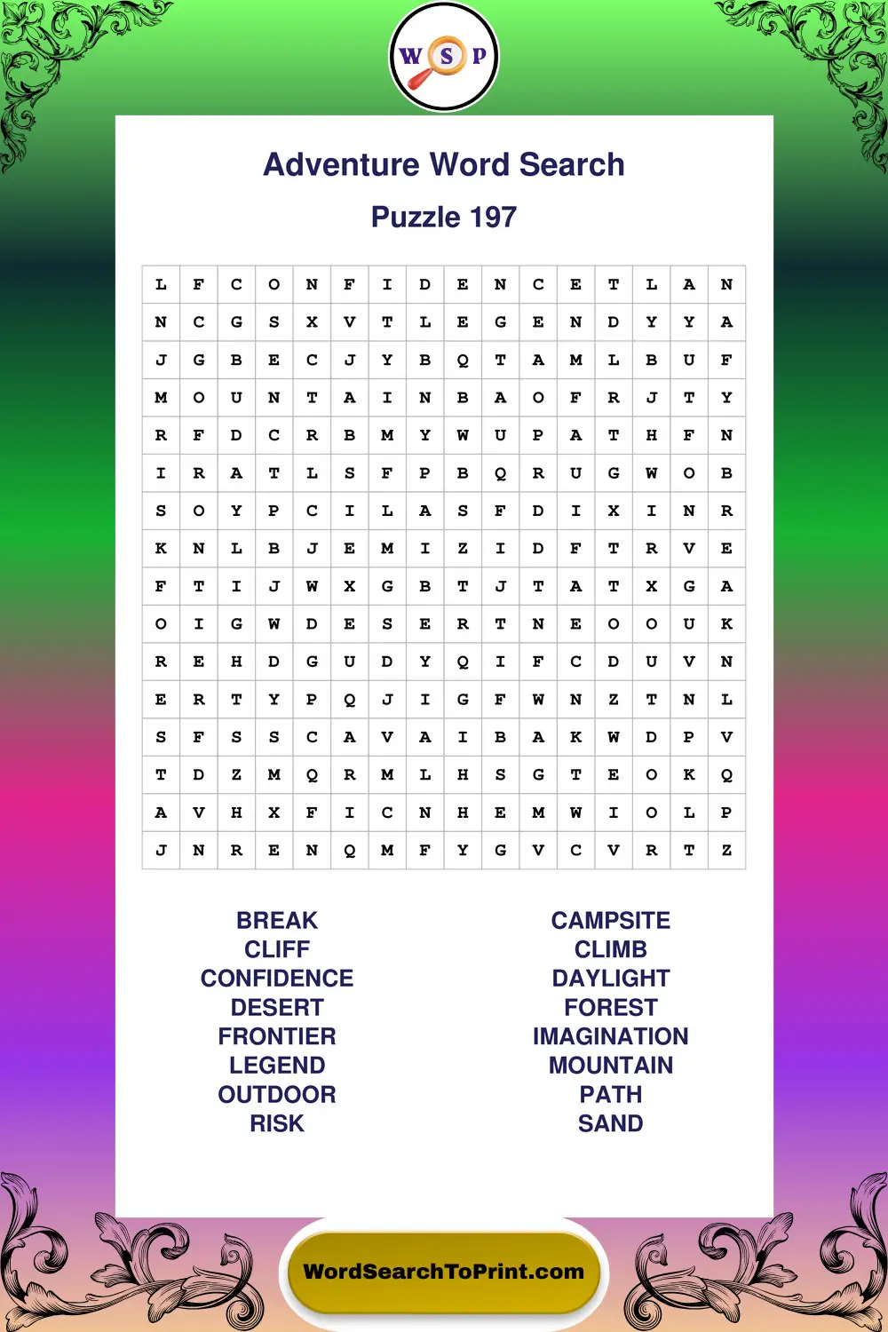 Adventure Word Search Puzzle 197
