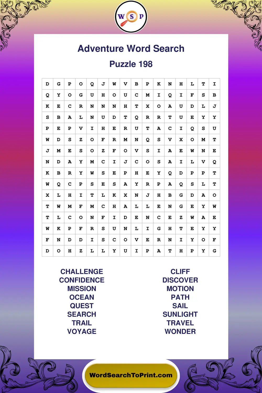 Adventure Word Search Puzzle 198