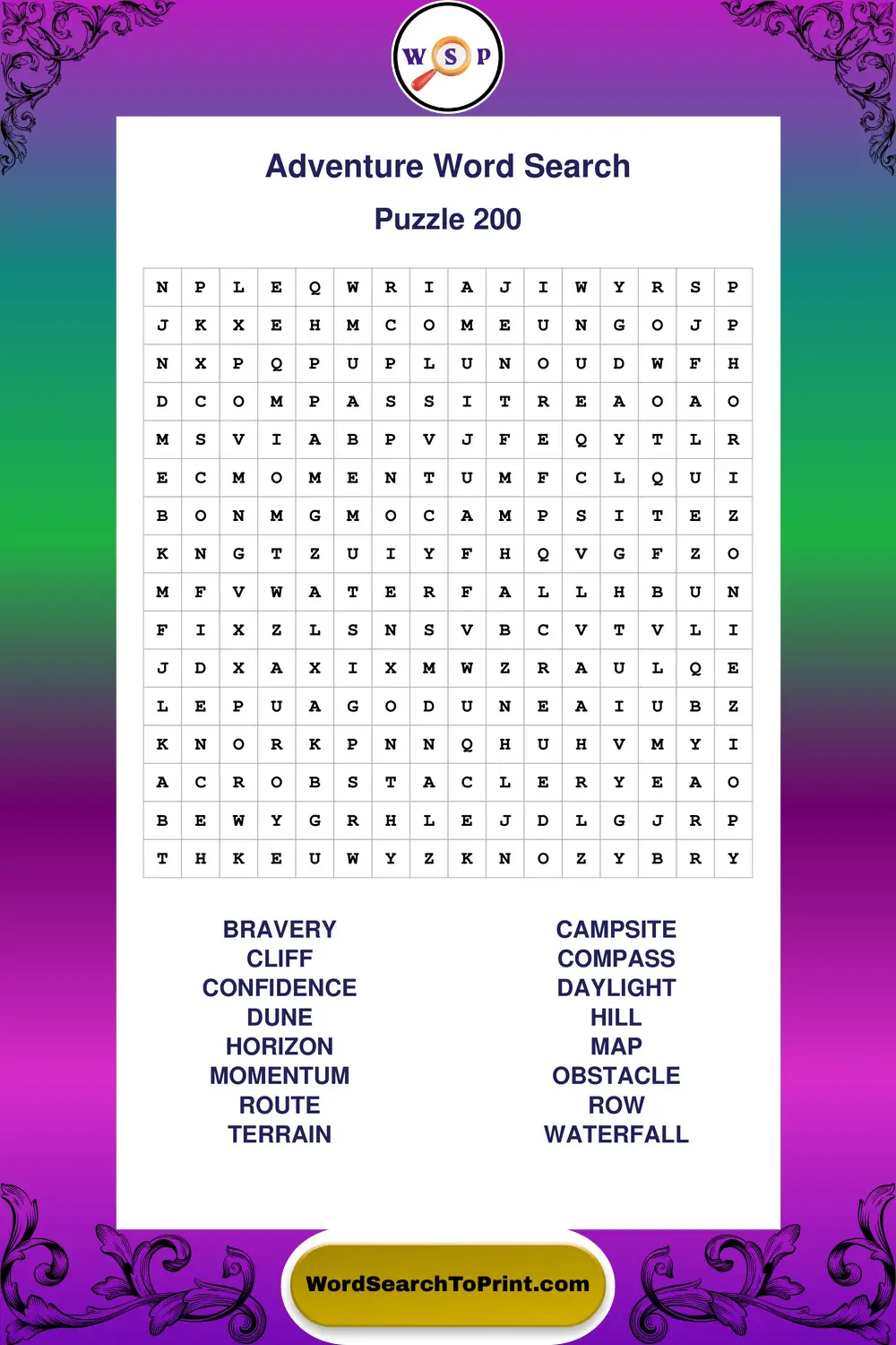 Adventure Word Search Puzzle 200