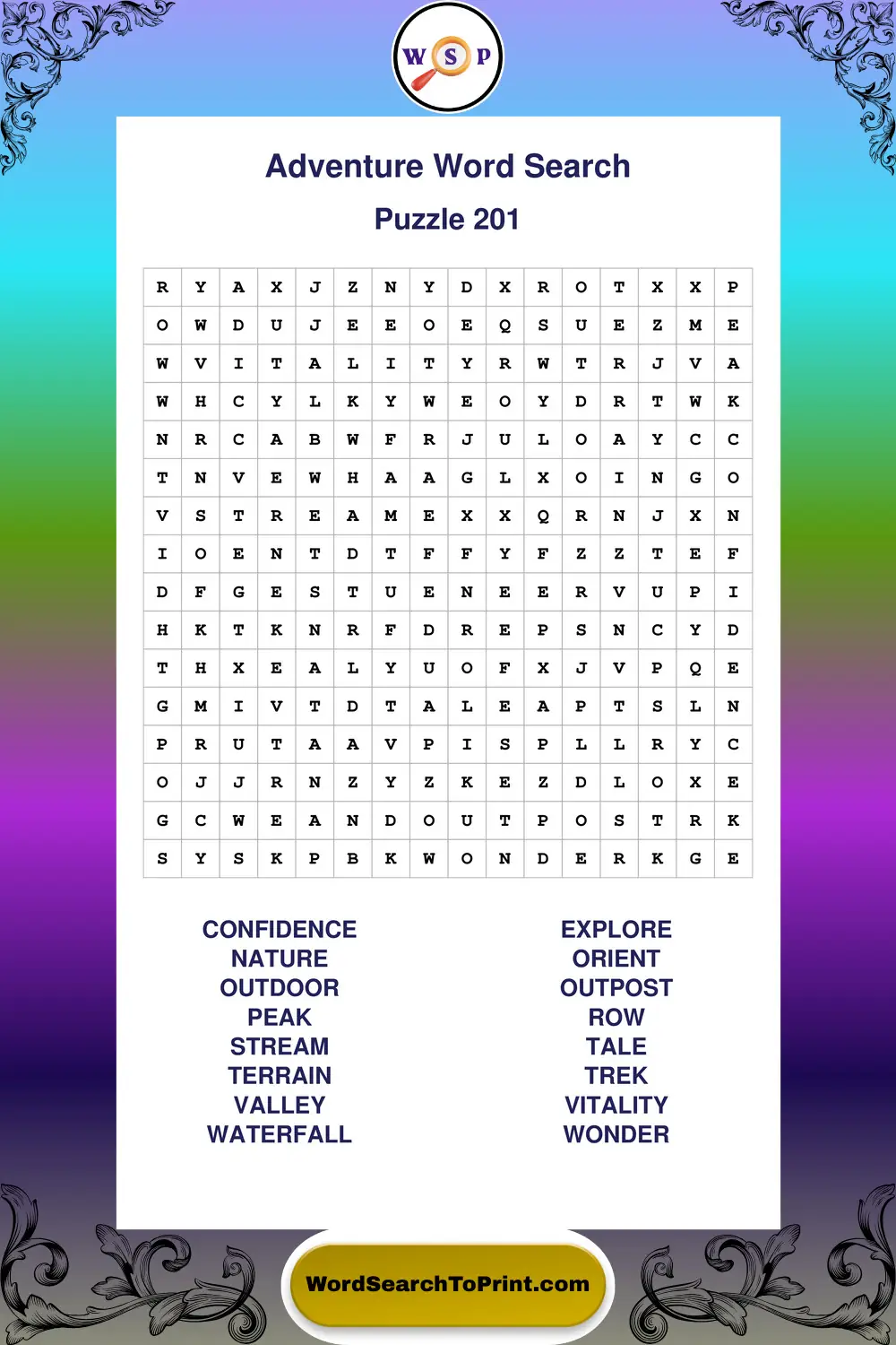 Adventure Word Search Puzzle 201