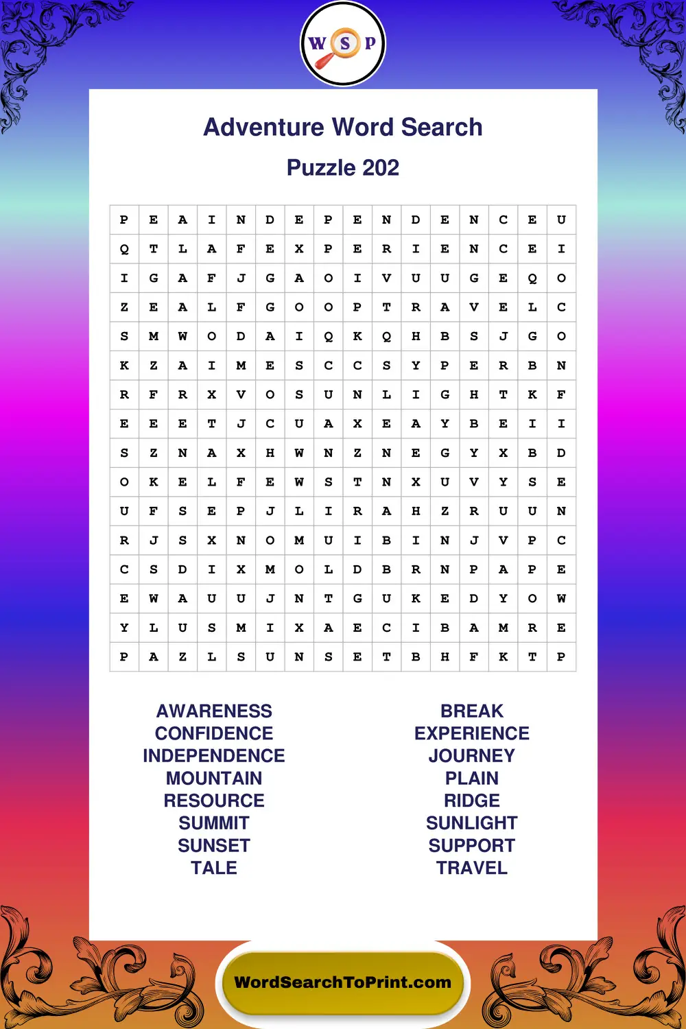 Adventure Word Search Puzzle 202