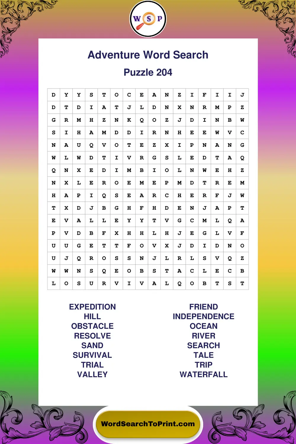 Adventure Word Search Puzzle 204