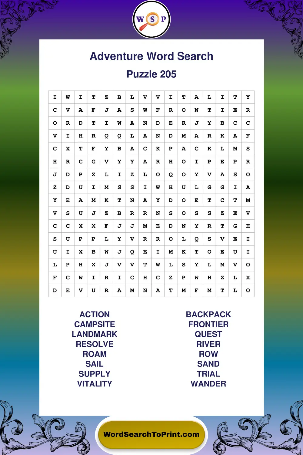 Adventure Word Search Puzzle 205