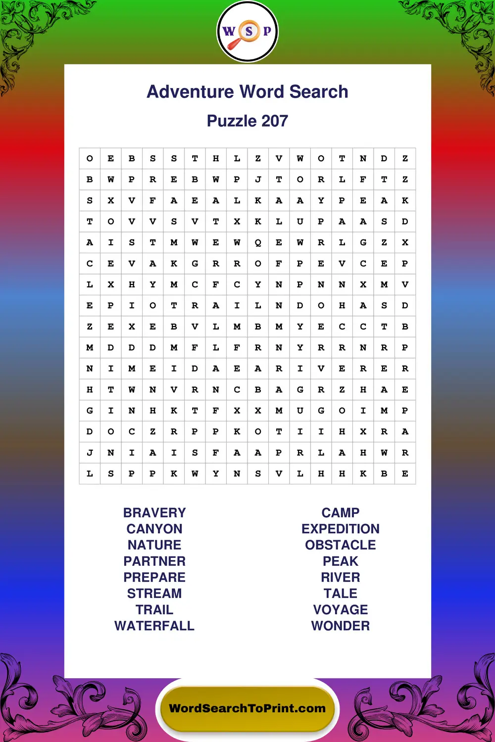 Adventure Word Search Puzzle 207