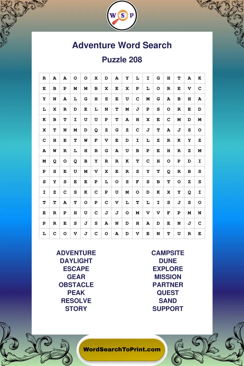 Adventure Word Search Puzzle 208