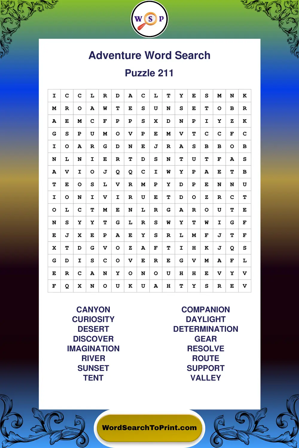 Adventure Word Search Puzzle 211