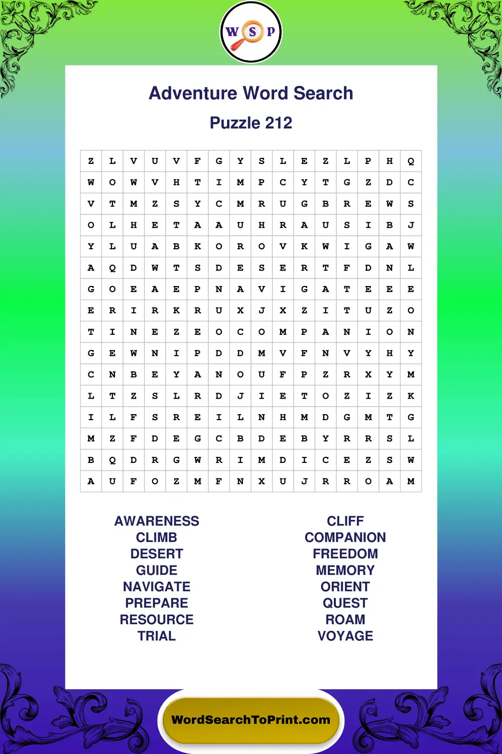 Adventure Word Search Puzzle 212